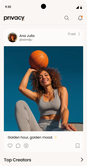 Interface de criação de conteúdo da Privacy com recursos de upload e gerenciamento