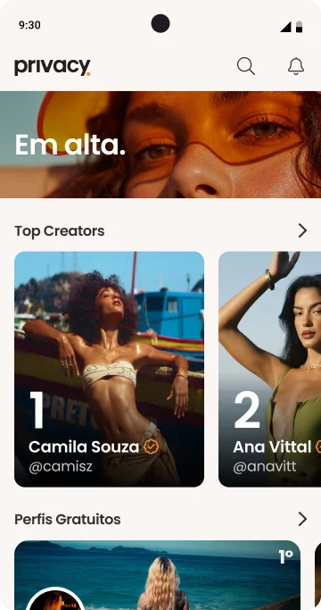 Privacy platform rankings showing top creators and performance metrics